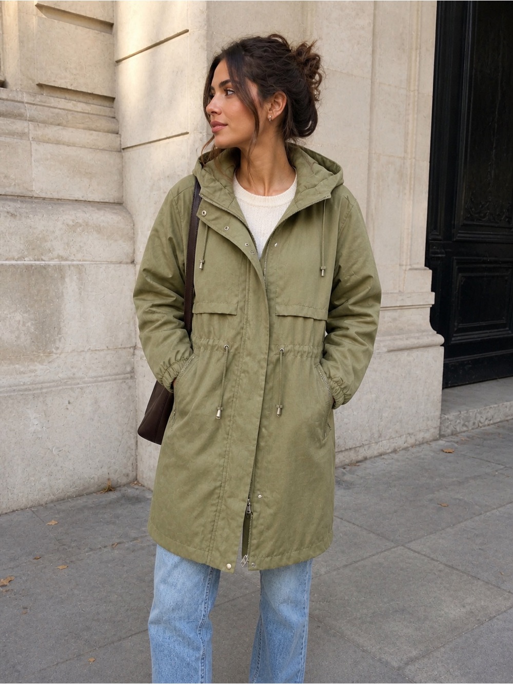 Suzy Shier Sage Green Hooded Utility Jacket XS Lightweight Rain Coat Minimalist